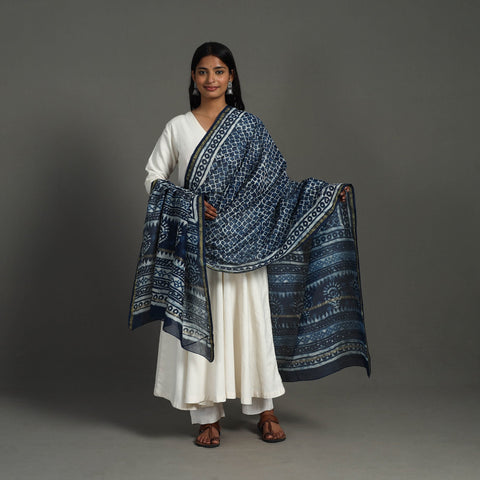Blue - indigo - chanderi silk dabu bagru dupatta 03