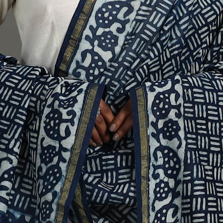 Blue - indigo - chanderi silk dabu bagru dupatta 05