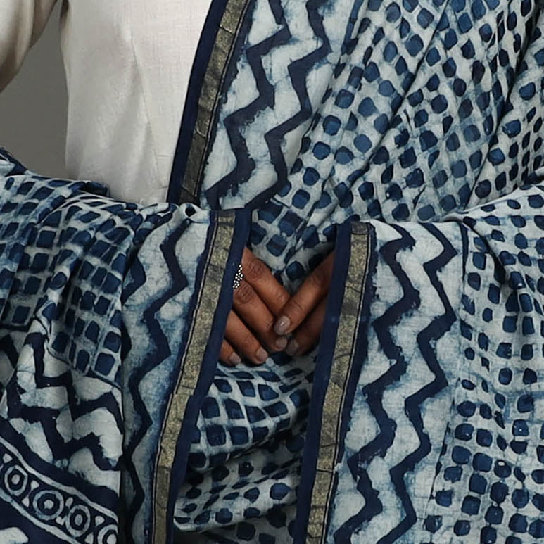 Blue - indigo - chanderi silk dabu bagru dupatta 06
