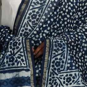 Blue - indigo - chanderi silk dabu bagru dupatta 07