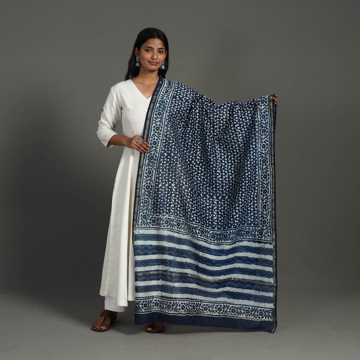 Blue - indigo - chanderi silk dabu bagru dupatta 07