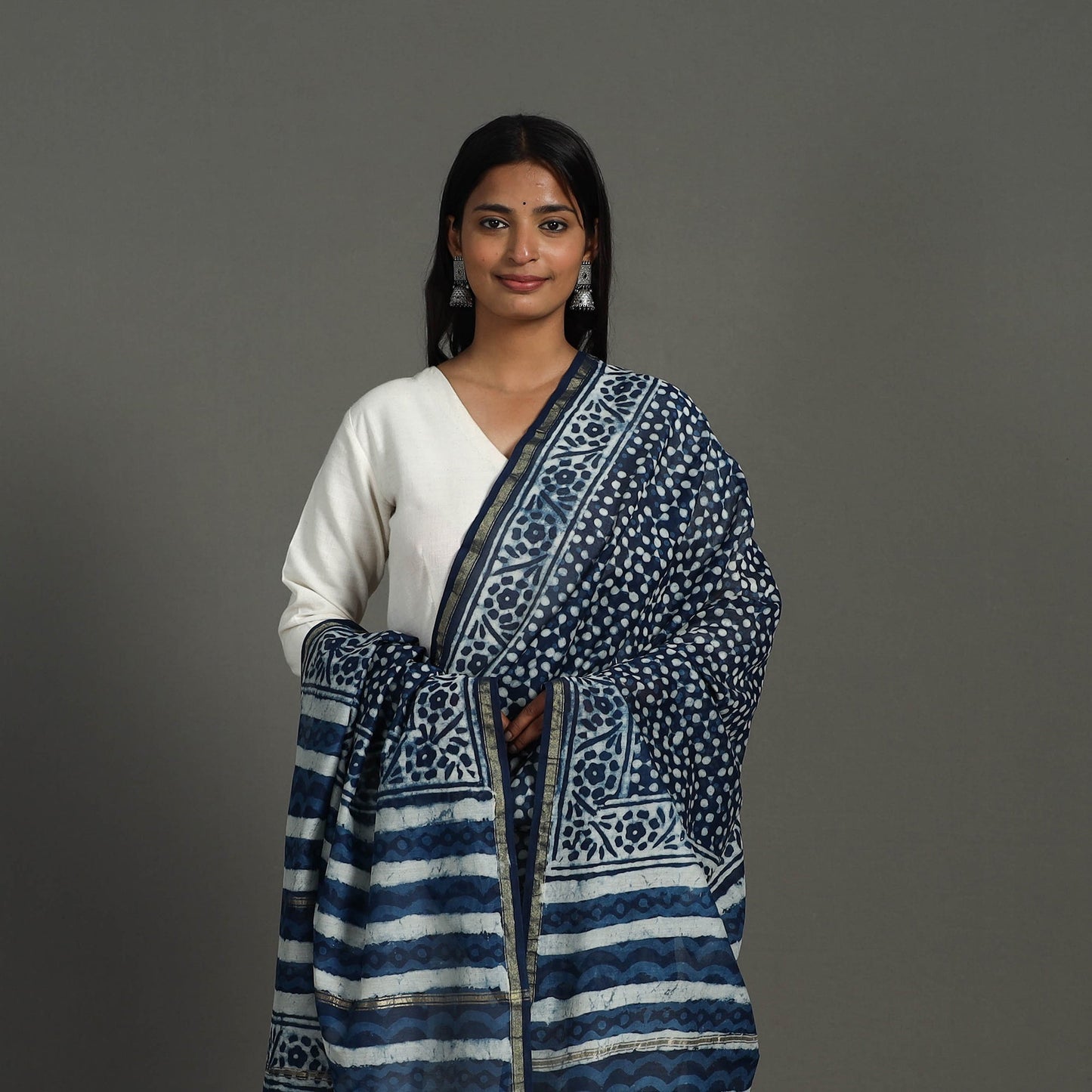 Blue - indigo - chanderi silk dabu bagru dupatta 07