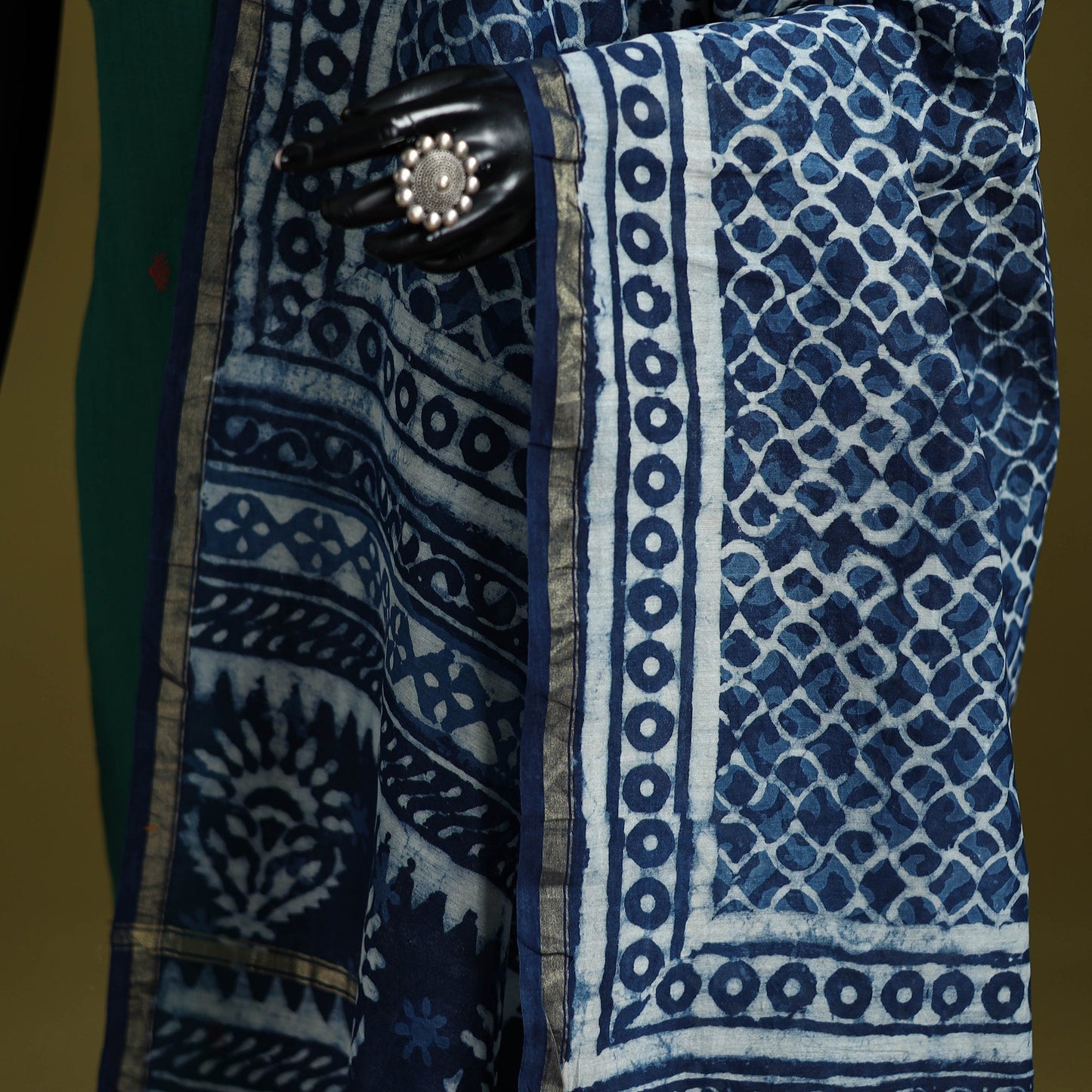 Blue - indigo chanderi silk hand natural dyed dabu bagru