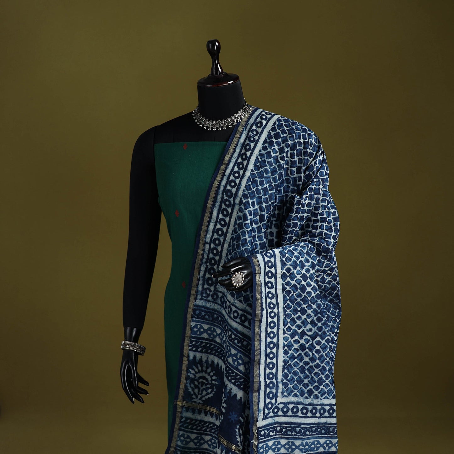 Blue - indigo chanderi silk hand natural dyed dabu bagru