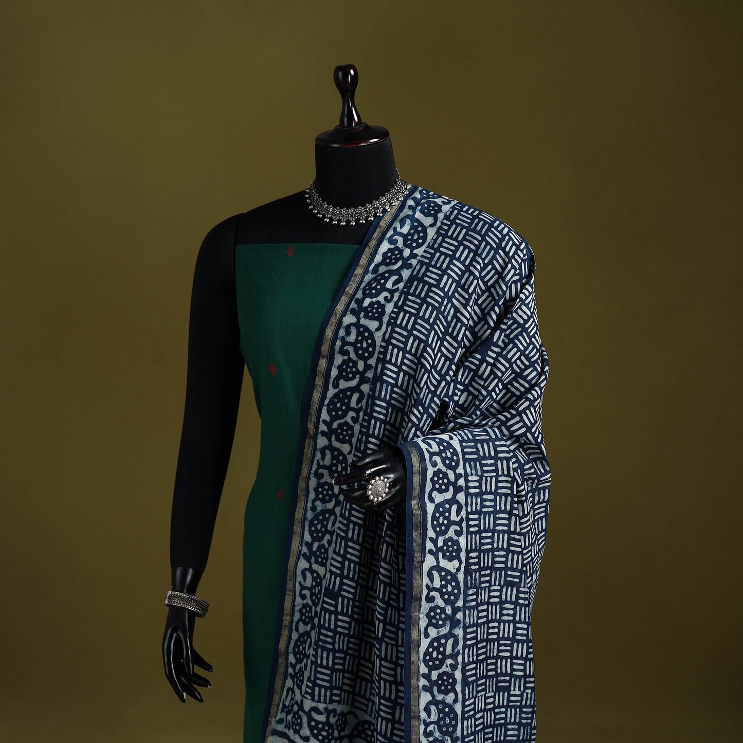 Blue - indigo chanderi silk hand natural dyed dabu bagru