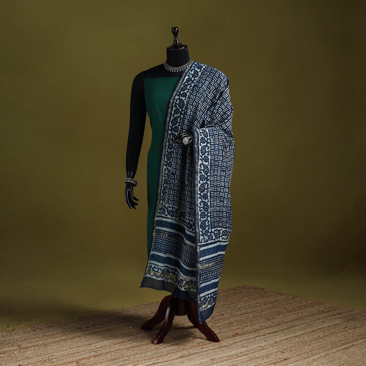 Blue - indigo chanderi silk hand natural dyed dabu bagru
