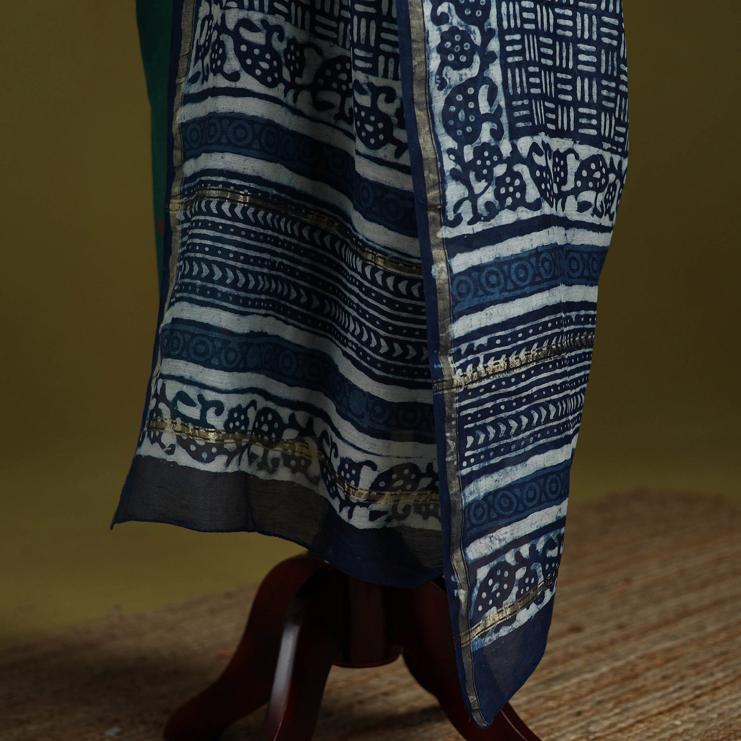 Blue - indigo chanderi silk hand natural dyed dabu bagru
