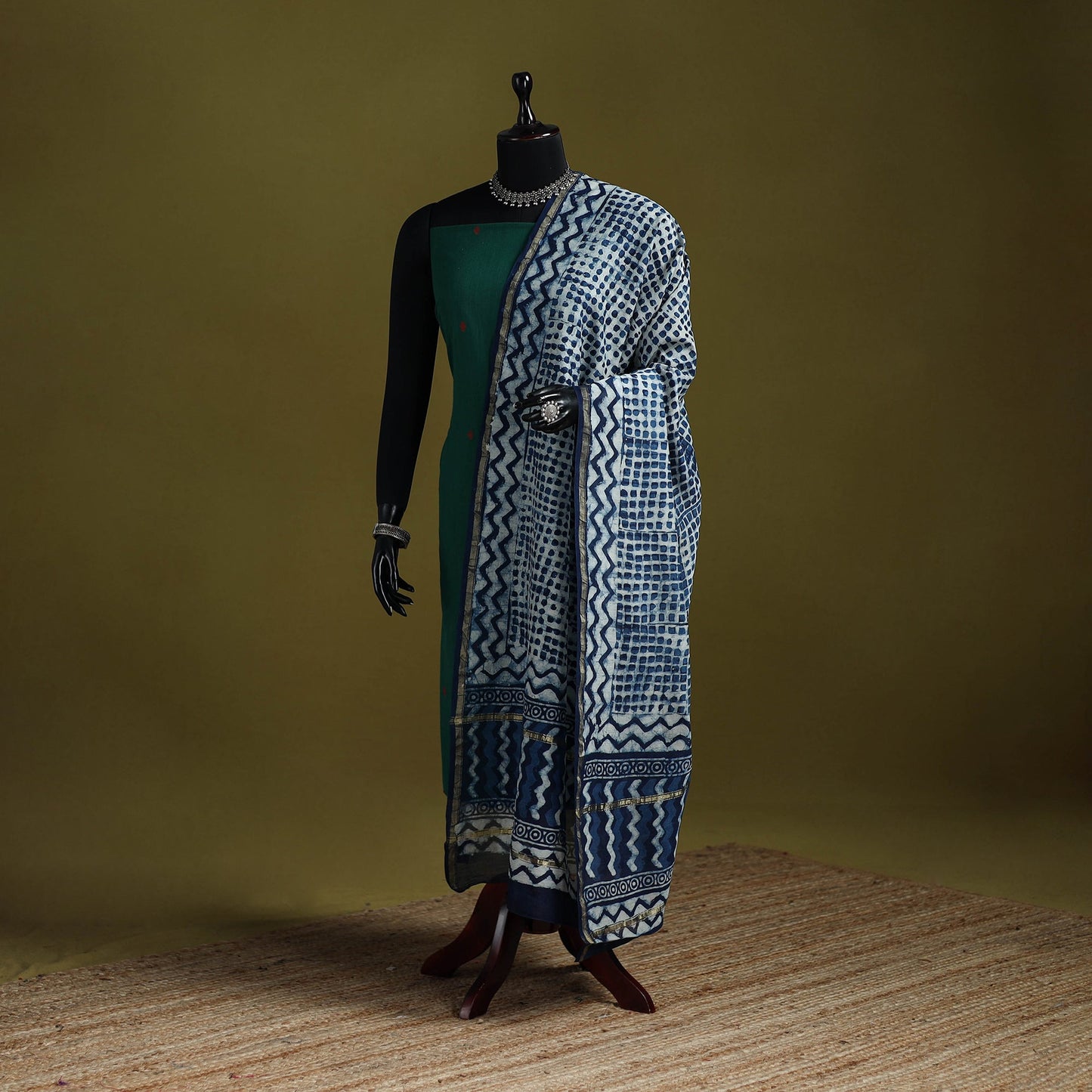 Blue - indigo chanderi silk hand natural dyed dabu bagru