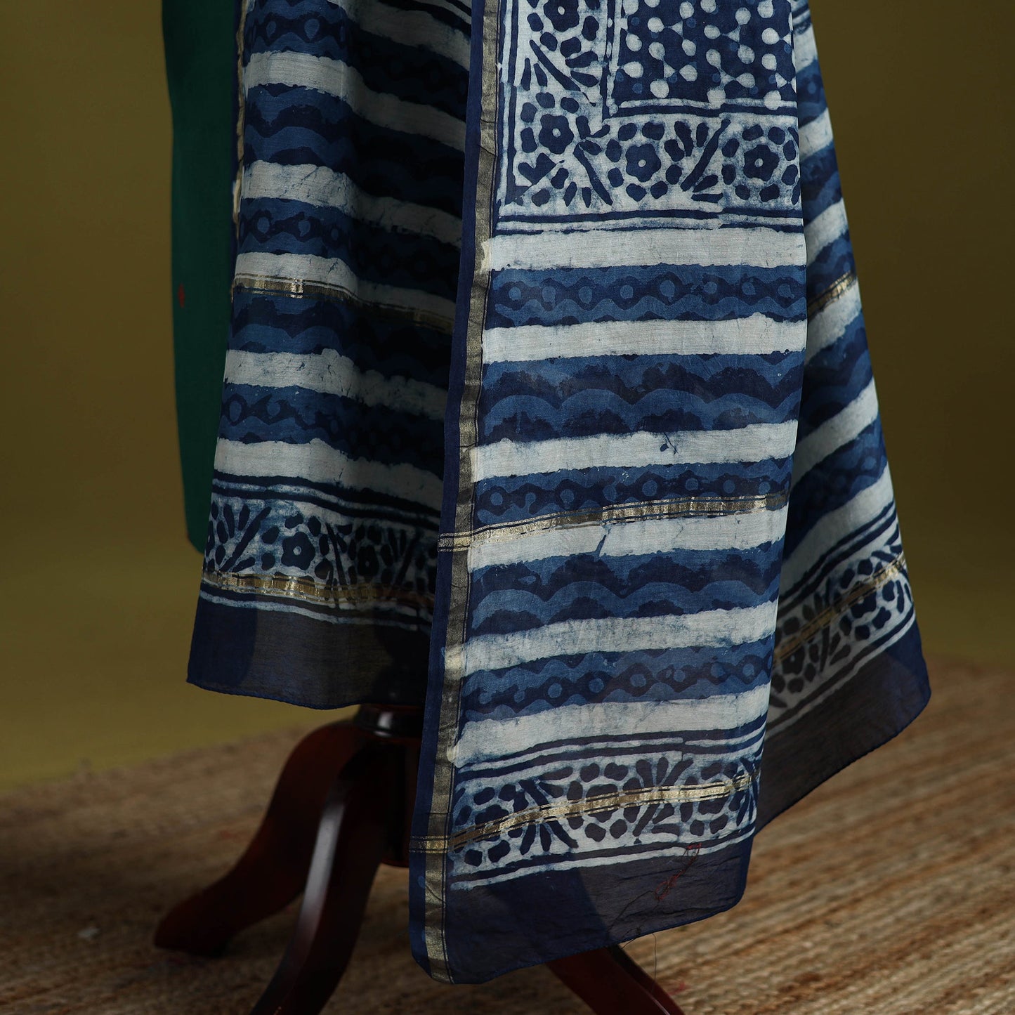 Blue - indigo chanderi silk hand natural dyed dabu bagru