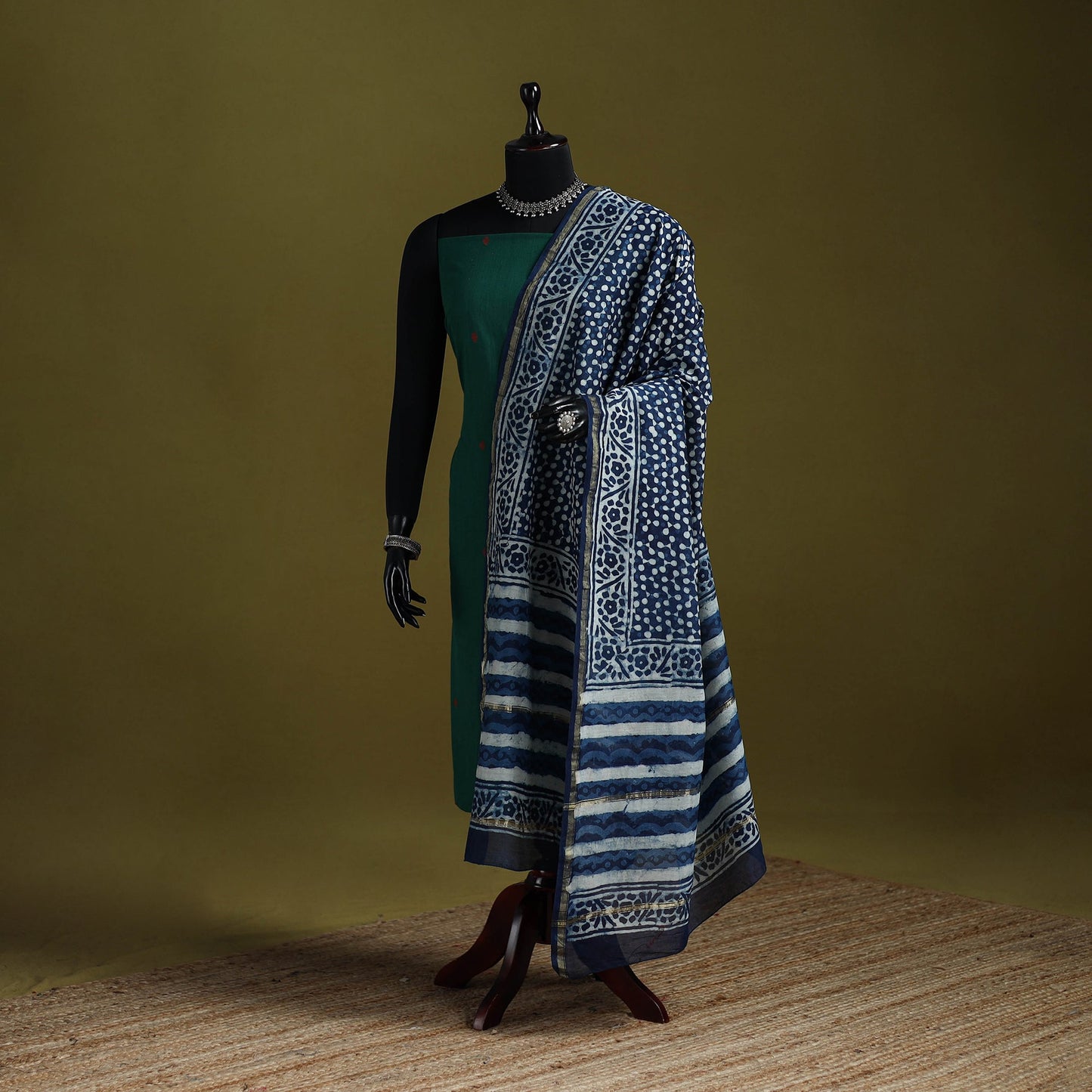 Blue - indigo chanderi silk hand natural dyed dabu bagru