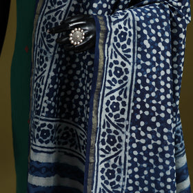 Blue - indigo chanderi silk hand natural dyed dabu bagru