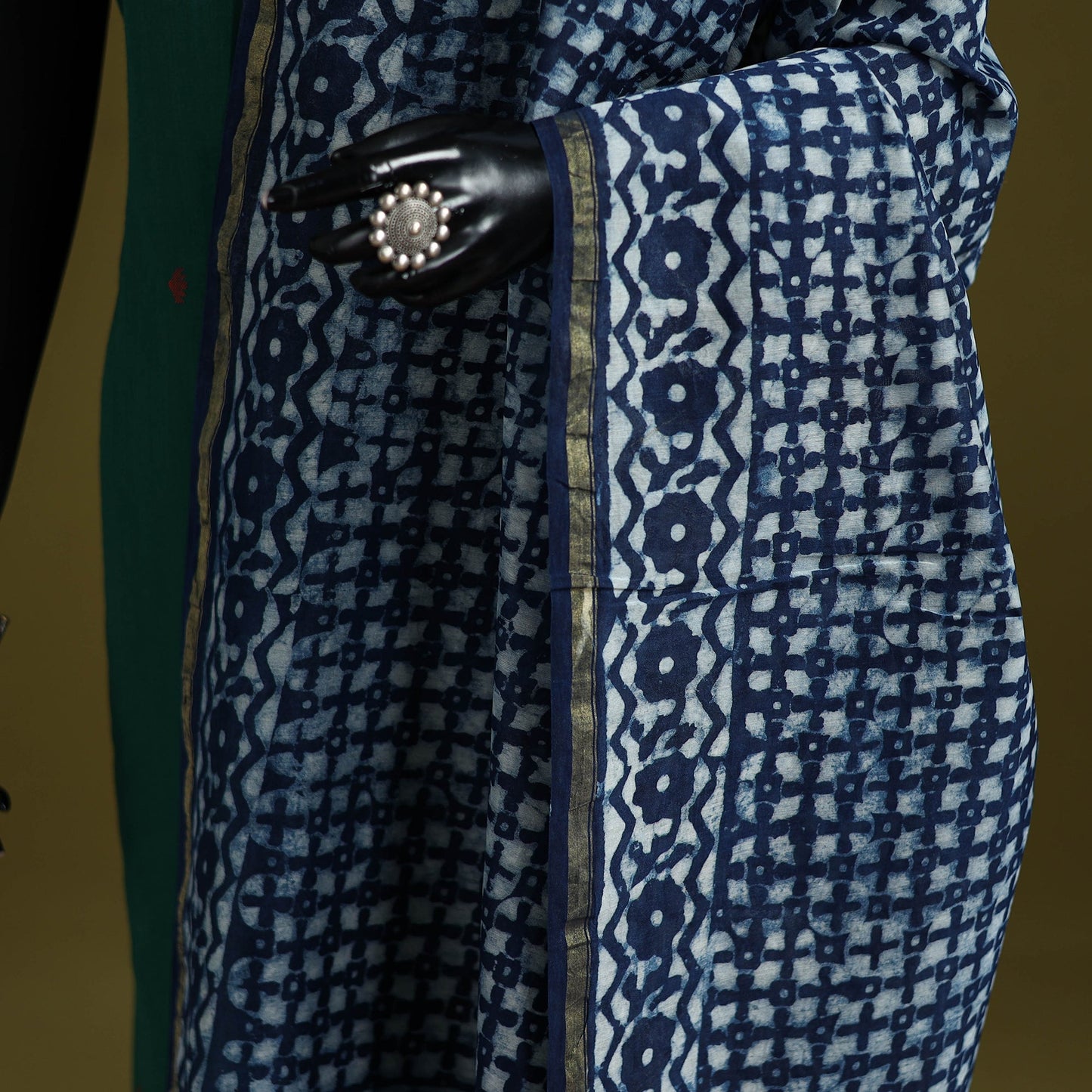 Blue - indigo chanderi silk hand natural dyed dabu bagru