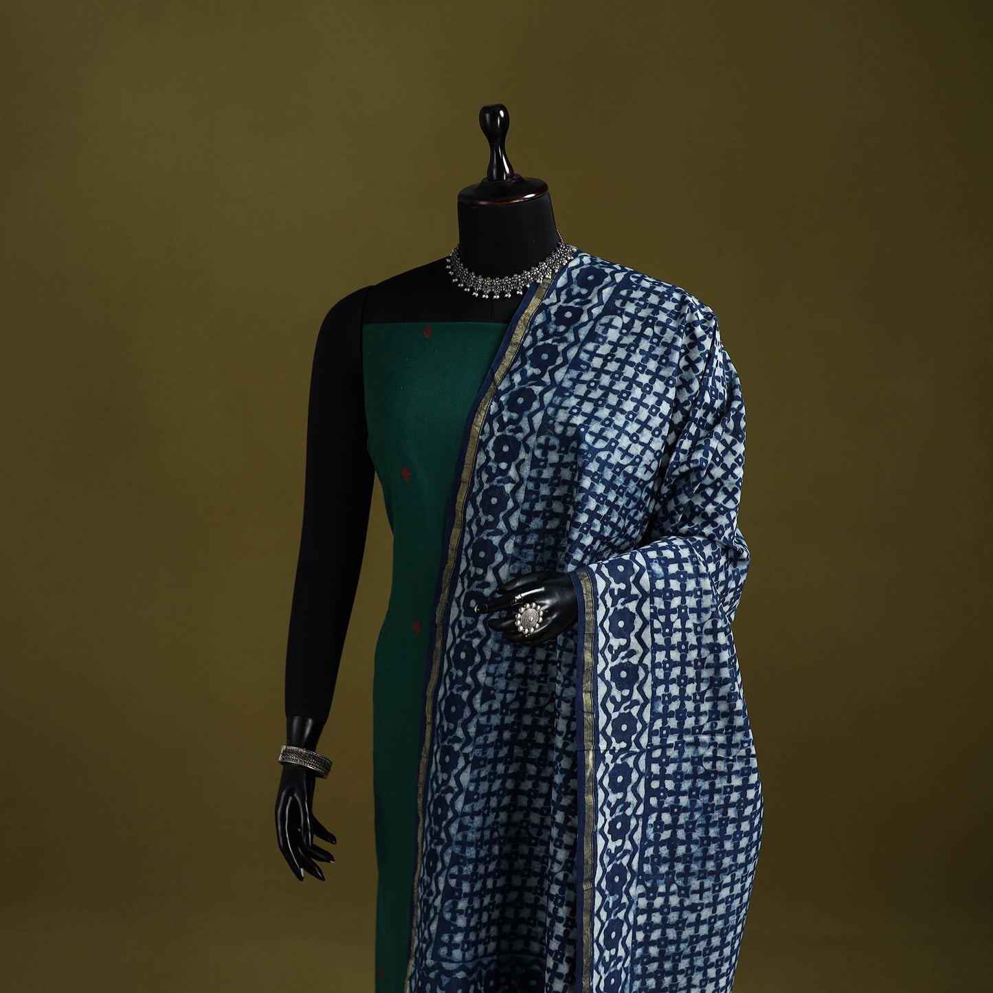 Blue - indigo chanderi silk hand natural dyed dabu bagru