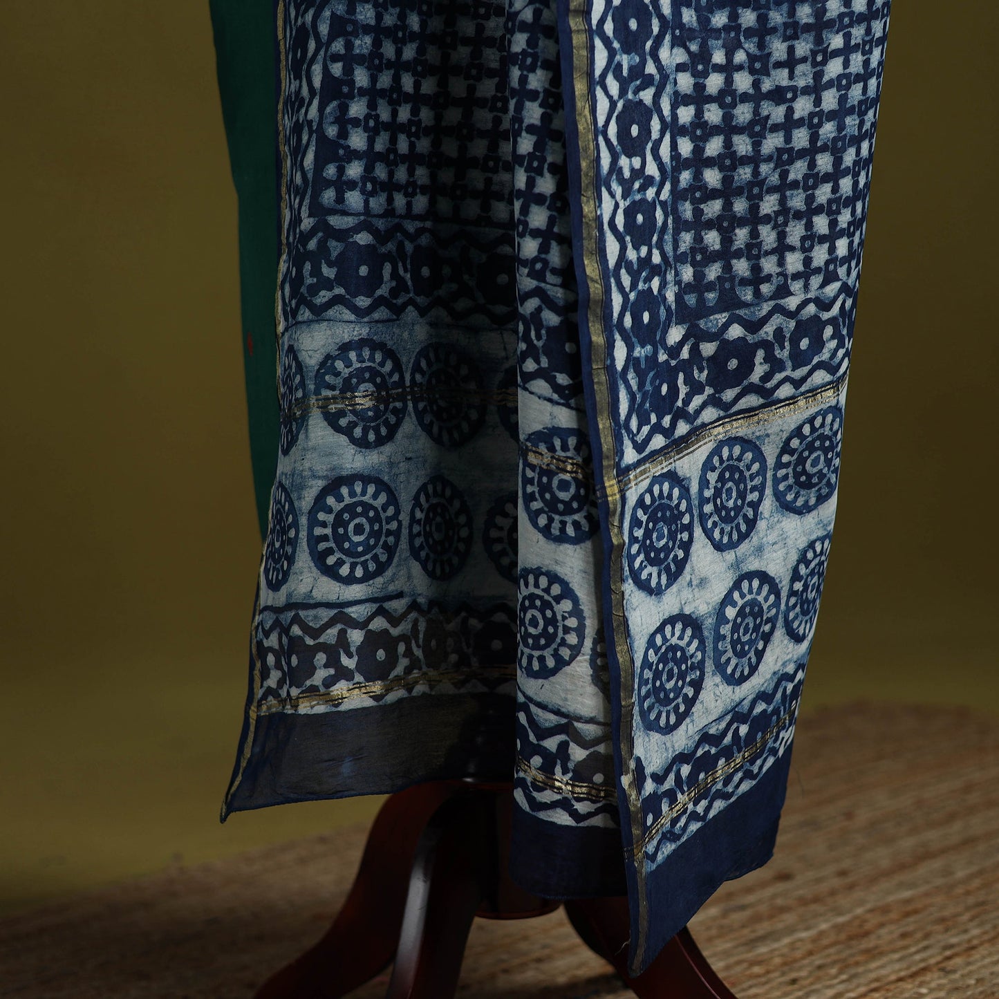 Blue - indigo chanderi silk hand natural dyed dabu bagru