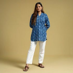 Buy Indigo Dabu Block Printed Cotton Short Kurta Online at iTokri.com