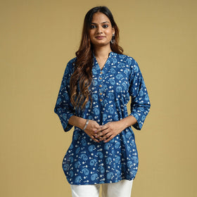 Buy Indigo Dabu Block Printed Cotton Short Kurta Online at iTokri.com