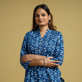 Buy Indigo Dabu Block Printed Cotton Short Kurta Online at iTokri.com