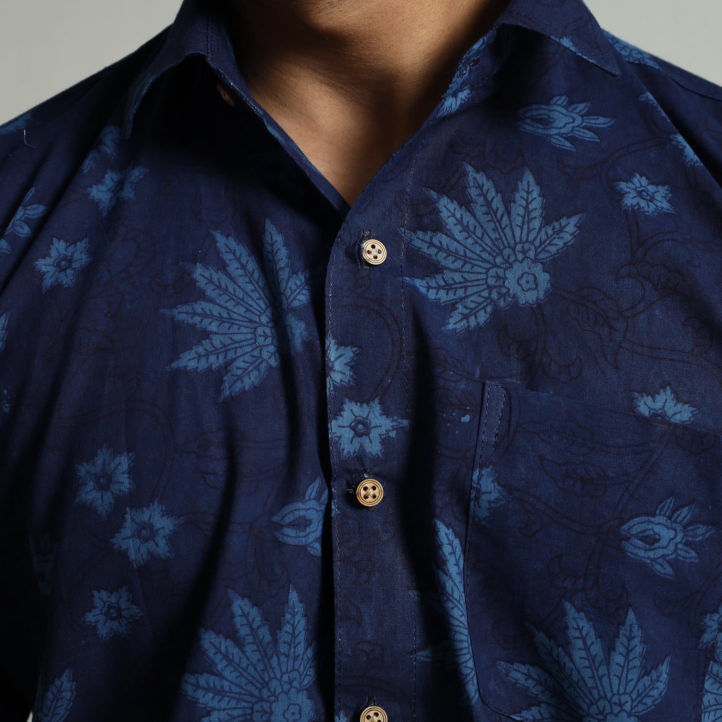 Blue - indigo hand block printed cotton men half sleeve