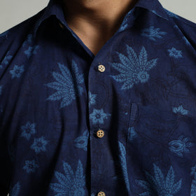 Blue - indigo hand block printed cotton men half sleeve