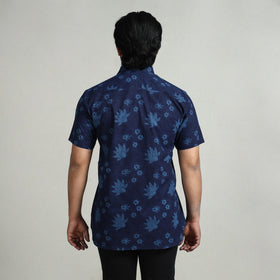 Blue - indigo hand block printed cotton men half sleeve