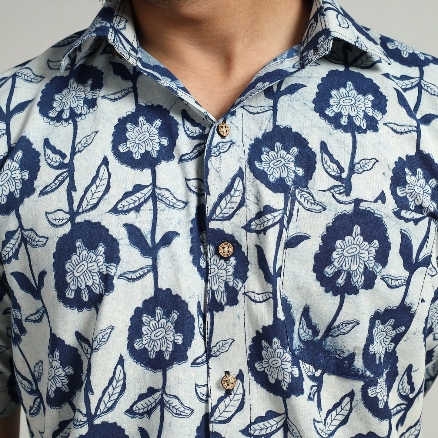 Blue - indigo hand block printed cotton men half sleeve