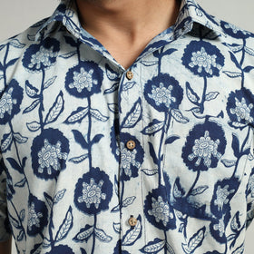 Blue - indigo hand block printed cotton men half sleeve