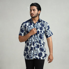 Blue - indigo hand block printed cotton men half sleeve