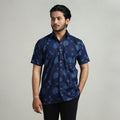Blue - indigo hand block printed cotton men half sleeve