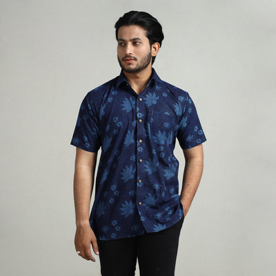 Blue - indigo hand block printed cotton men half sleeve