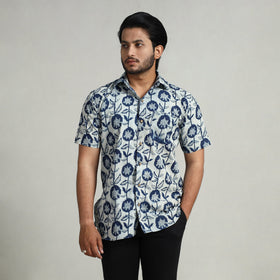 Blue - indigo hand block printed cotton men half sleeve