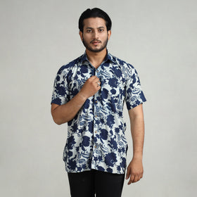 Blue - indigo hand block printed cotton men half sleeve