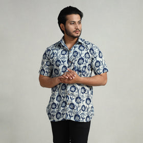 Blue - indigo hand block printed cotton men half sleeve