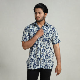 Blue - indigo hand block printed cotton men half sleeve