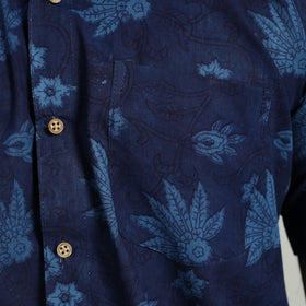 Blue - indigo hand block printed cotton men half sleeve