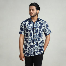 Blue - indigo hand block printed cotton men half sleeve