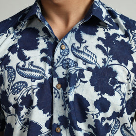 Blue - indigo hand block printed cotton men half sleeve