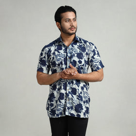 Blue - indigo hand block printed cotton men half sleeve