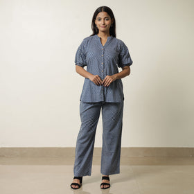 Blue - indigo hand printed cotton co-ord set 03