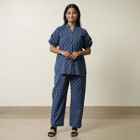 Blue - indigo hand printed cotton co-ord set 05
