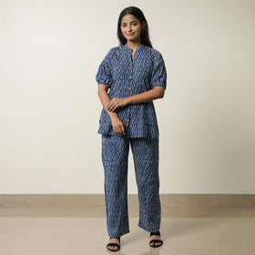 Blue - indigo hand printed cotton co-ord set 06