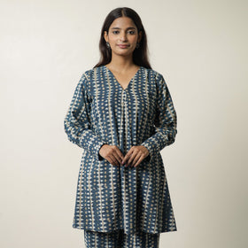 Blue - indigo hand printed cotton co-ord set 08