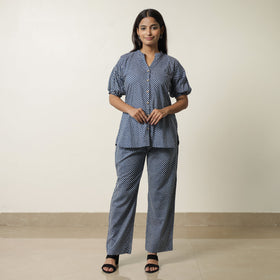 Blue - indigo hand printed cotton co-ord set 03