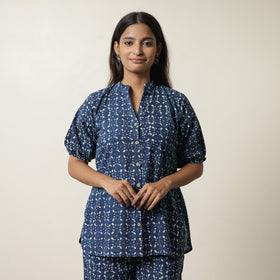 Blue - indigo hand printed cotton co-ord set 04