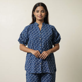 Blue - indigo hand printed cotton co-ord set 05
