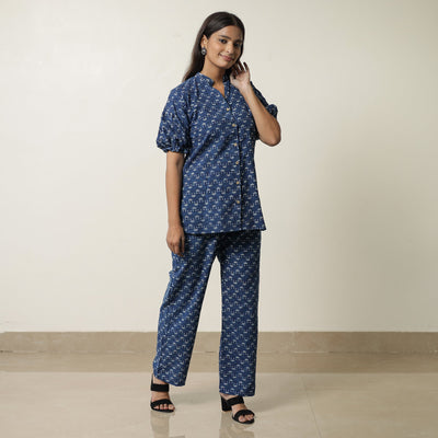 Blue - indigo hand printed cotton co-ord set 05