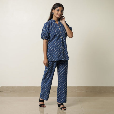 Blue - indigo hand printed cotton co-ord set 05