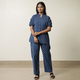 Blue - indigo hand printed cotton co-ord set 05