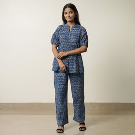 Blue - indigo hand printed cotton co-ord set 06
