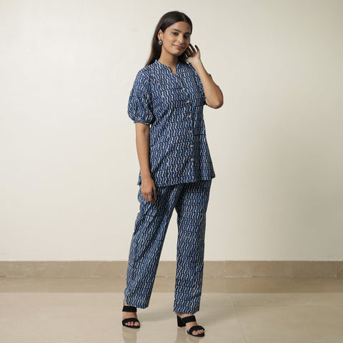 Blue - indigo hand printed cotton co-ord set 06