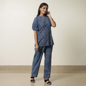 Blue - indigo hand printed cotton co-ord set 06